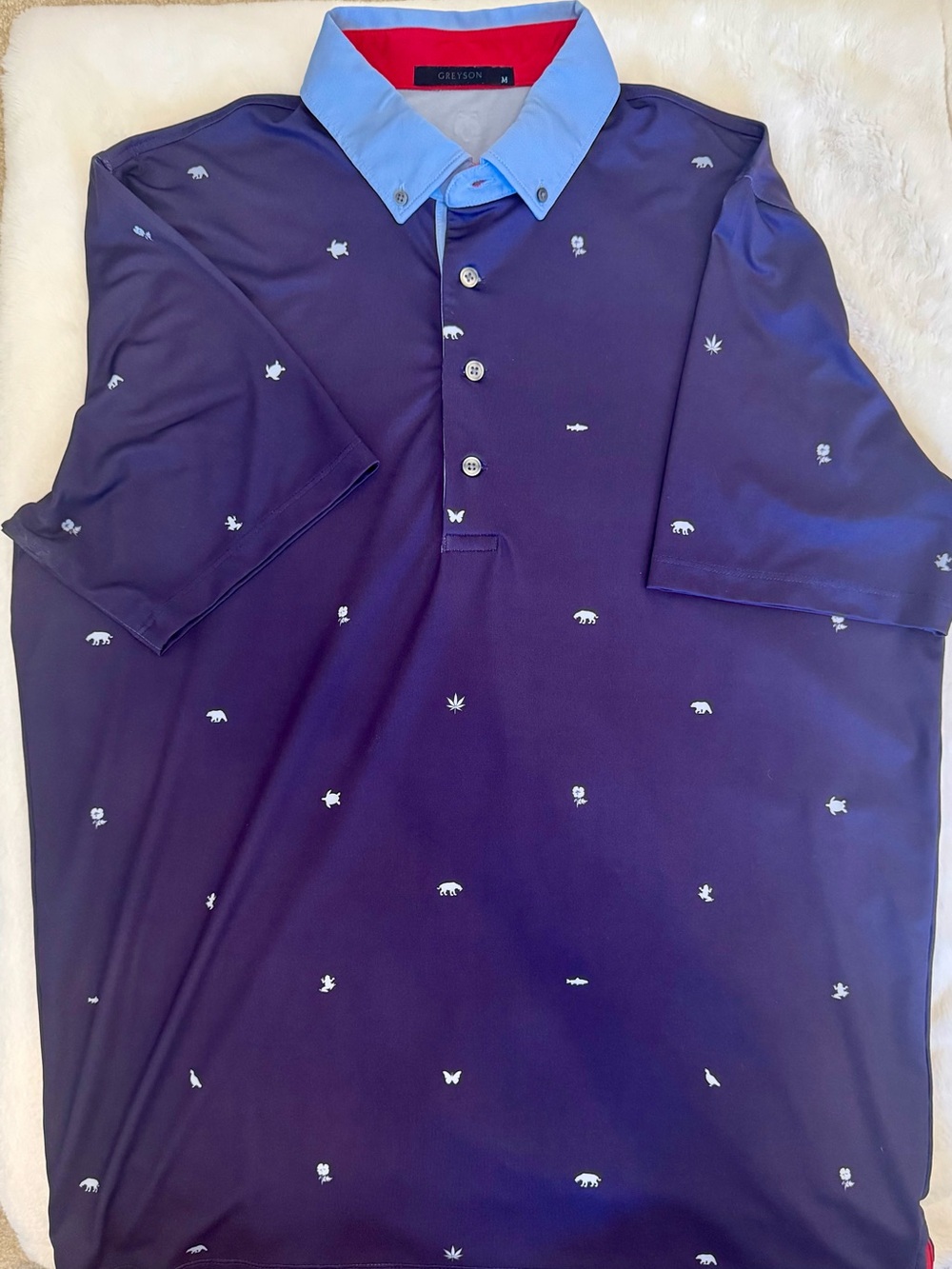 Greyson Navy Polo w/ Red Collar - Size Medium